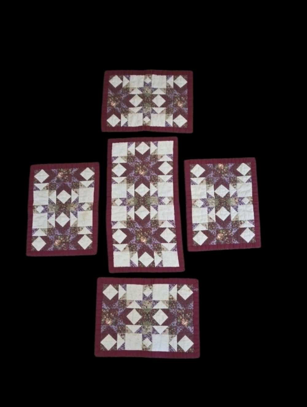 Patchwork Burgundy and Cream Table Runner and Placemat Set